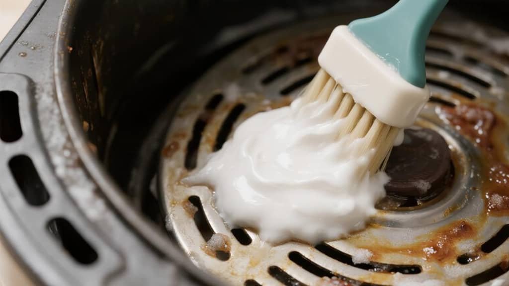 a brush with a white substance on a metal surface